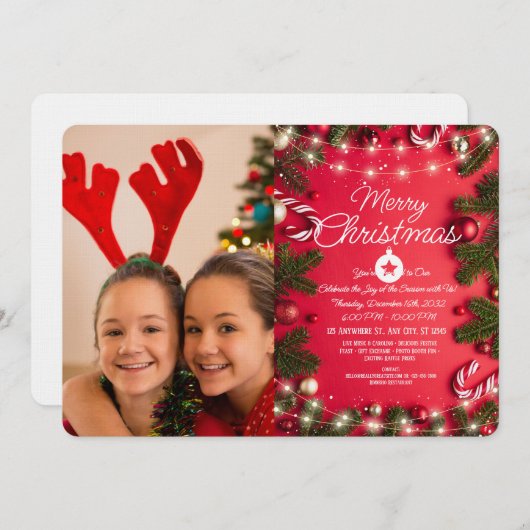 Modern Festive Holiday Greeting 招待状 (正面/裏面)