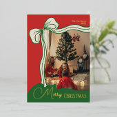 Modern Festive Red Green Photo Christmas  箔シーズンカード (立ち正面)