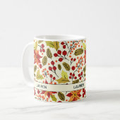 Modern Festive Red Orange Poinsettia Folk Pattern コーヒーマグカップ (正面左)