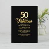 Modern Fifty and Fabulous 50th Birthday Black Gold 箔招待状 (立ち正面)