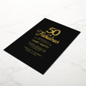 Modern Fifty and Fabulous 50th Birthday Black Gold 箔招待状 (回転した状態)