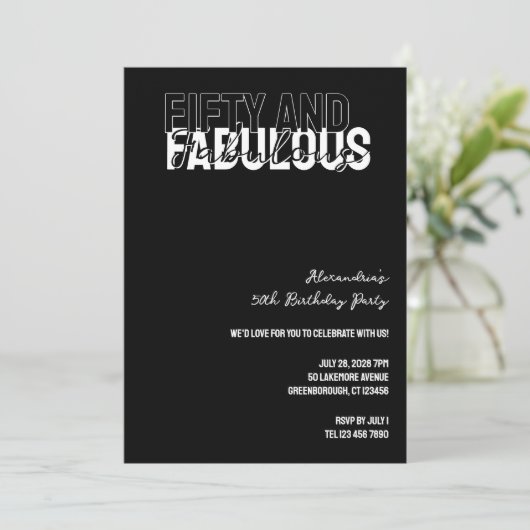 Modern Fifty and Fabulous 50th Birthday Party 招待状 (スタンド正面)