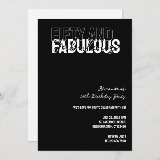 Modern Fifty and Fabulous 50th Birthday Party 招待状 (正面/裏面)