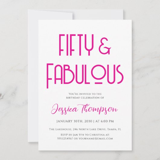 Modern Fifty and Fabulous Art Deco 50th Birthday 招待状 (正面)