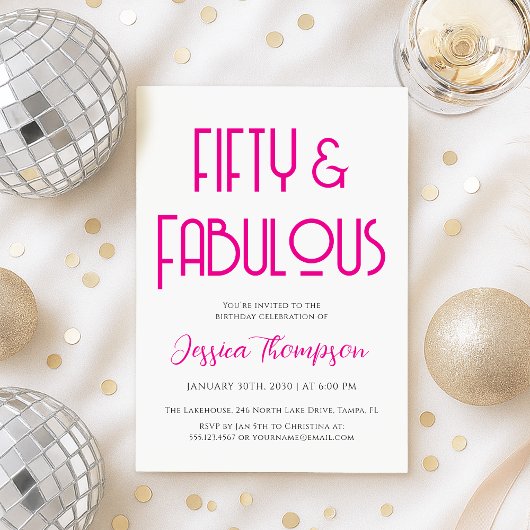 Modern Fifty and Fabulous Art Deco 50th Birthday 招待状