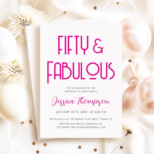 Modern Fifty and Fabulous Art Deco 50th Birthday 招待状