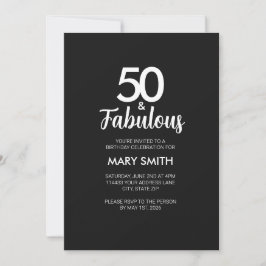 Modern Fifty and Fabulous Black 50th Birthday 招待状