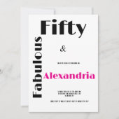 Modern Fifty and Fabulous black pink Birthday 招待状 (正面)