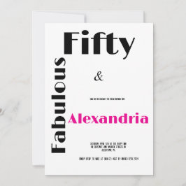 Modern Fifty and Fabulous black pink Birthday 招待状