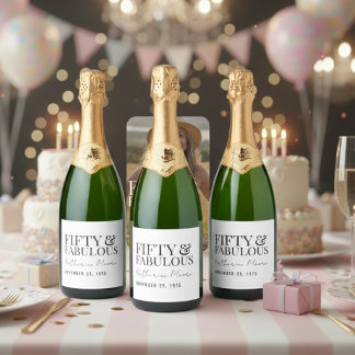 Modern Fifty and Fabulous Bold 50th Birthday スパークリングワインラベル