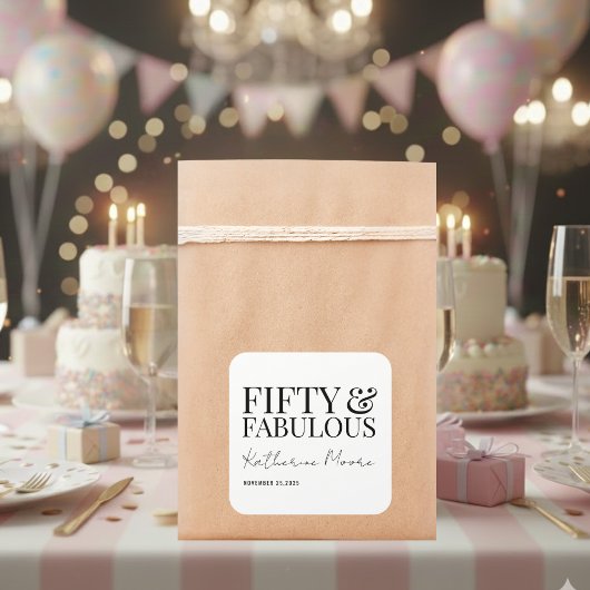 Modern Fifty and Fabulous Bold 50th Birthday Party スクエアシール