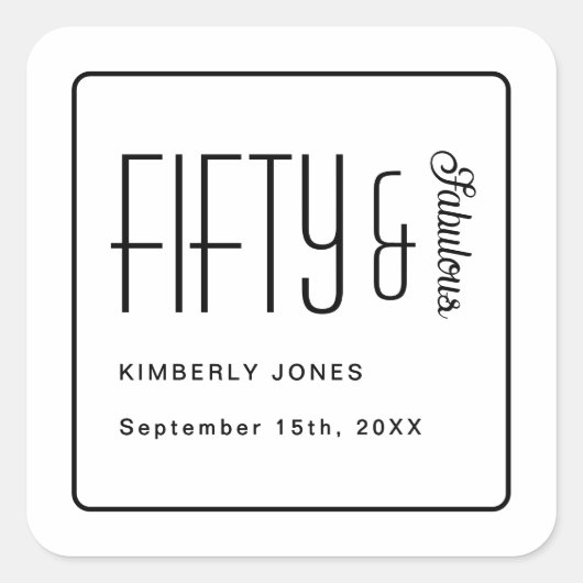 Modern Fifty and Fabulous Bold 50th Birthday Party スクエアシール (正面)
