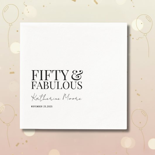 Modern Fifty and Fabulous Bold 50th Birthday Party スタンダードカクテルナプキン