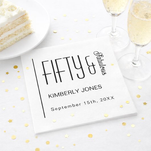 Modern Fifty and Fabulous Bold 50th Birthday Party スタンダードカクテルナプキン
