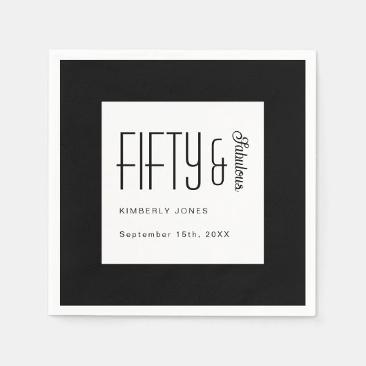 Modern Fifty and Fabulous Bold 50th Birthday Party スタンダードカクテルナプキン (正面)