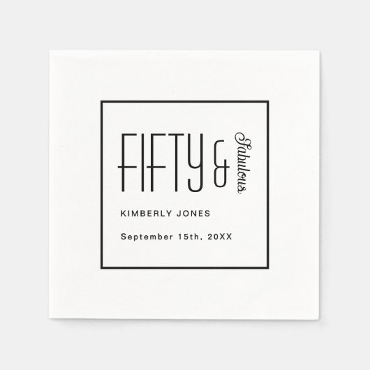 Modern Fifty and Fabulous Bold 50th Birthday Party スタンダードカクテルナプキン (正面)
