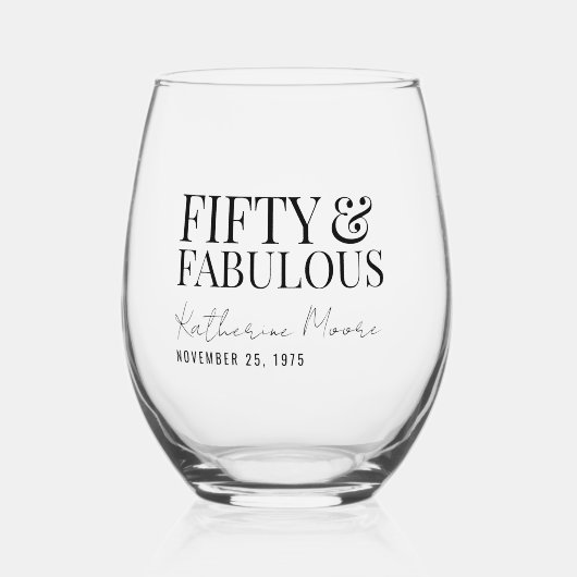 Modern Fifty and Fabulous Bold 50th Birthday Party ステムなしワイングラス (正面)