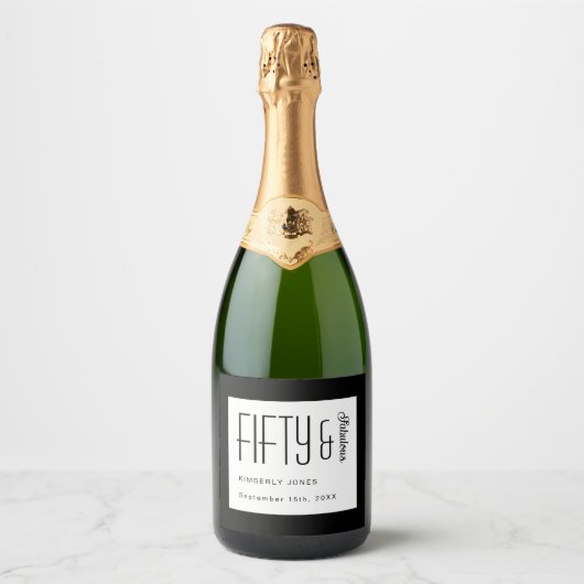 Modern Fifty and Fabulous Bold 50th Birthday Party スパークリングワインラベル (正面)