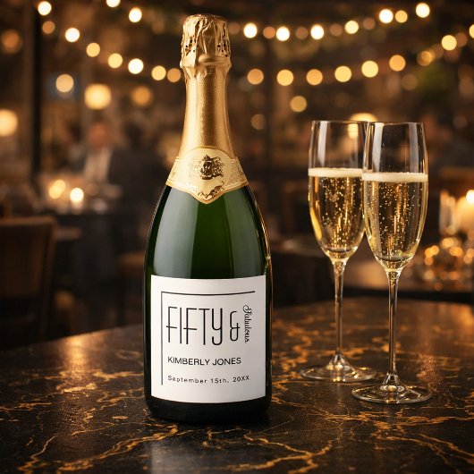 Modern Fifty and Fabulous Bold 50th Birthday Party スパークリングワインラベル