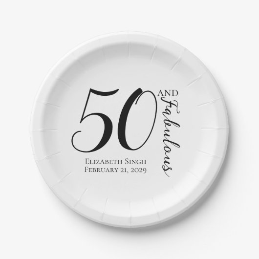 Modern Fifty and Fabulous Bold 50th Birthday Party ペーパープレート (正面)