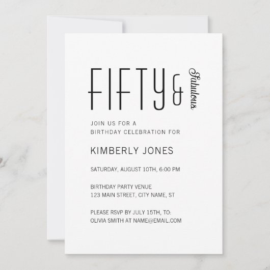 Modern Fifty And Fabulous Bold 50th Birthday Party 招待状 (正面)