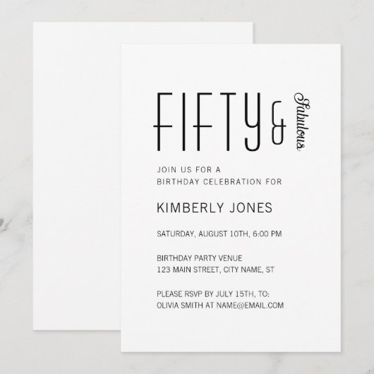 Modern Fifty And Fabulous Bold 50th Birthday Party 招待状 (正面/裏面)