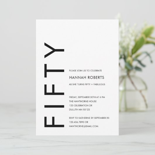 Modern Fifty and Fabulous Bold 50th Birthday Party 招待状 (スタンド正面)