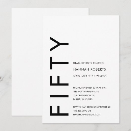 Modern Fifty and Fabulous Bold 50th Birthday Party 招待状 (正面/裏面)