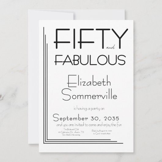 Modern Fifty and Fabulous Bold 50th Birthday Party 招待状 (正面)