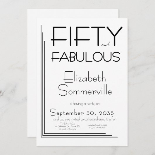 Modern Fifty and Fabulous Bold 50th Birthday Party 招待状 (正面/裏面)