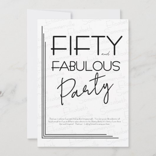 Modern Fifty and Fabulous Bold 50th Birthday Party 招待状 (裏面)
