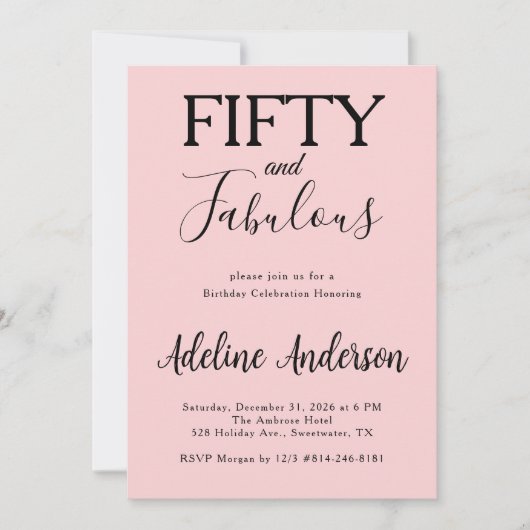 Modern Fifty and Fabulous Bold 50th Birthday Party 招待状 (正面)