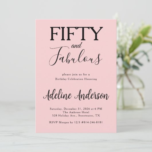 Modern Fifty and Fabulous Bold 50th Birthday Party 招待状 (スタンド正面)