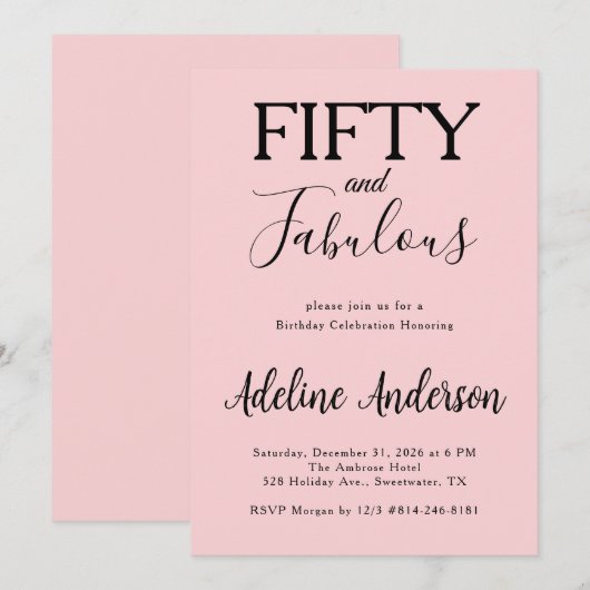 Modern Fifty and Fabulous Bold 50th Birthday Party 招待状 (正面/裏面)