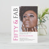 Modern Fifty And Fabulous Photo Birthday 招待状 (スタンド正面)