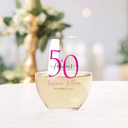 Modern Fifty and Fabulous Pink 50th Birthday Party ステムなしワイングラス (インサイチュ (ウェディング))