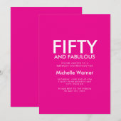Modern Fifty and Fabulous Pink 50th Birthday Party 招待状 (正面/裏面)