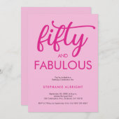 Modern Fifty and Fabulous Pink 50th Birthday Party 招待状 (正面/裏面)