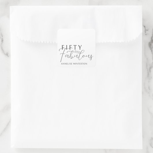 Modern Fifty and Fabulous Script 50th Birthday スクエアシール (バッグ)