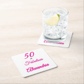 Modern Fifty &Fabulous Bold 50th Birthday スクエアペーパーコースター (インサイチュ)