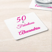 Modern Fifty &Fabulous Bold 50th Birthday スクエアペーパーコースター (アングル)