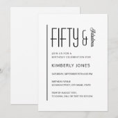 Modern Fifty & Fabulous Bold 50th Birthday Party 招待状 (正面/裏面)