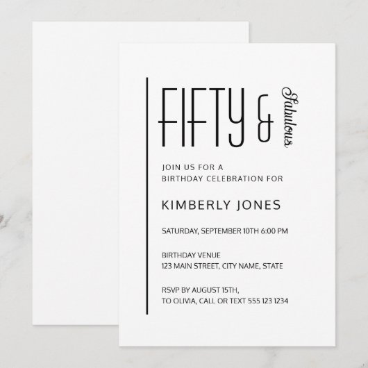 Modern Fifty & Fabulous Bold 50th Birthday Party 招待状 (正面/裏面)