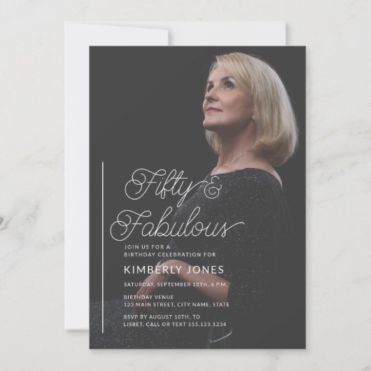 Modern Fifty & Fabulous Photo 50th Birthday Party 招待状 (正面)