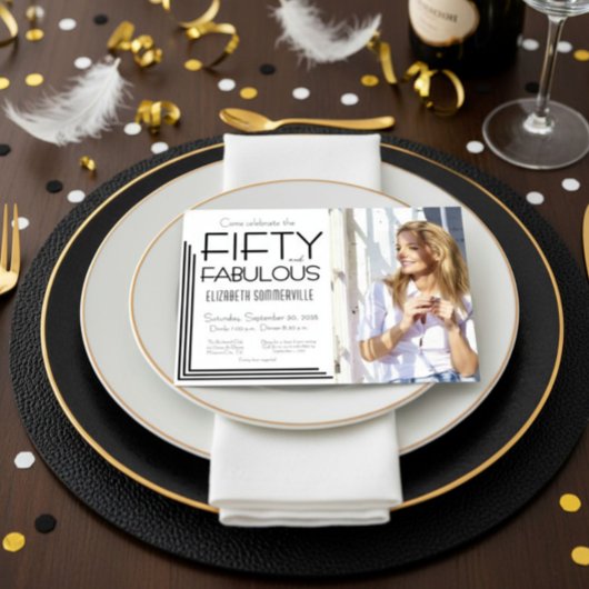 Modern Fifty & Fabulous Photo 50th Birthday Party 招待状