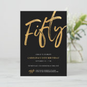 Modern Fifty Script Gold Black 50th Birthday 招待状 (スタンド正面)