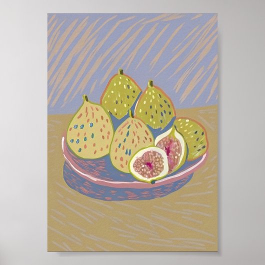Modern Fig Still Life Pastel Painterly Fruit Art  ポスター (正面)