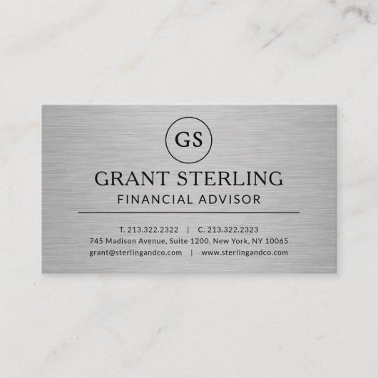 Modern Financial Advisor Metallic Luxury Monogram 名刺 (正面)