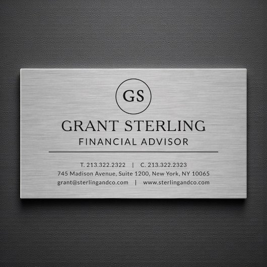 Modern Financial Advisor Metallic Luxury Monogram 名刺