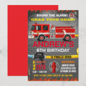 Modern Fire Fighter Department Theme Truck 招待状 (正面/裏面)